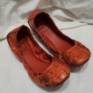 Tory Burch Croc Embossed Flats